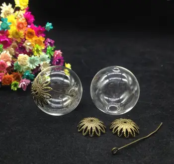 20pcs 25mm aišku, du kartus skylę kamuolys stiklo pasaulio gėlių karoliukai bžūp nustatyti, stiklo buteliukas pakabukas 