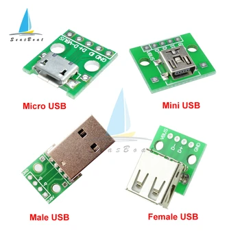 5VNT Micro Mini USB Male USB Female USB B Jungtis Sąsaja 2.54 mm CINKAVIMAS PCB Konverteris Adapteris Breakout Valdybos