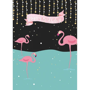 Allenjoy fone photocall juoda mėlyna aukso spot pink Flamingo rėmo apdaila su gimtadieniu foto fono nuotrauka