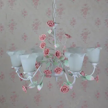 Amerikos Sodo Kraštovaizdžio Stiliaus Kambarį korėjos Geležies Rožinės spalvos Keramikos Rose Flower Pendant Light 110-240v kabo lempa
