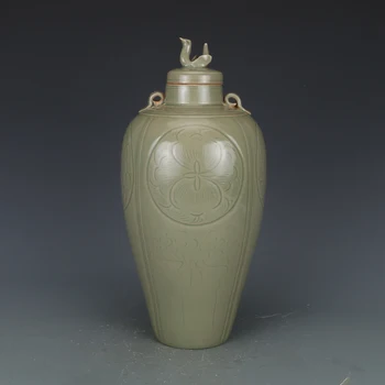 Antikvariniai SongDynasty Yue Krosnies paslaptis spalvos porceliano drožyba gėlių butelis,Rankomis dažyti amatų,Apdailos,Surinkimo ir Puošmena
