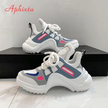Aphixta Stambusis Vienintelis Dizaino Sportbačiai Moterims 2020 Fahion Tėtis Batų Kvėpuojantis Tinklelio Moterų Sneaker Nėriniai Didelis Laisvalaikio Moterų Batai