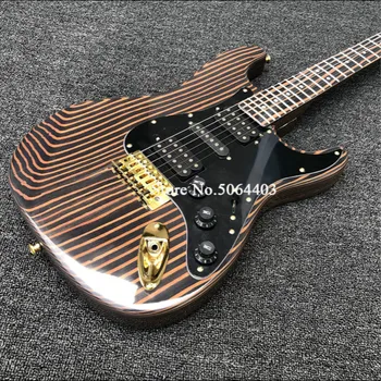 Aukštos kokybės FDST-1110 originalios spalvos kieta zebra medienos kūno ir kaklo juoda plokštė aukso aparatūros elektrinė gitara, Nemokamas pristatymas