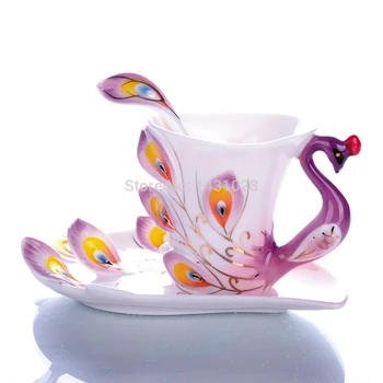 Aukštos kokybės Povas Taurės, puodeliai, Keramikos, porceliano emalio pora puodelių vestuvių, gimtadienio dovana kūrybos arbatos puodelio Šešių spalvų Pasirinktinai