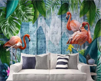 Beibehang tapetų sienos, 3 d Individualų minimalistinę rankų parengtos tropinių augalų flamingo Šiaurės šalių sienos tėtis peint freskos 3d
