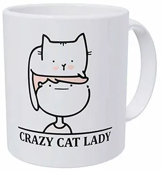 Crazy Cat Lady Uncijų Juokinga Kavos Puodelis -11OZ Kavos Puodelis