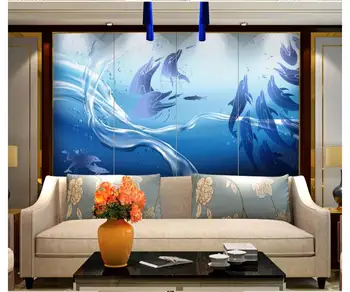 Custom foto tapetai, 3d ekrano užsklanda sienos 3 d Povandeninio pasaulio delfinų TV fono sienos dokumentų namų puošybai tapyba