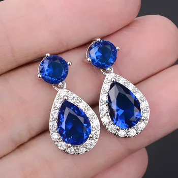 Derliaus royal blue crystal safyras brangakmenių, deimantų lašas auskarai moterims, baltojo aukso, sidabro spalvų papuošalai bijoux dovanų šalis