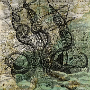 Derliaus Žemėlapis Šiaurės Amerikos Jachtų Buriavimo Kompasas & Octopus Kraken Jūros Vandenyno Pajūrio Jūrmylių, Plakatai, Drobė, Tapyba Spausdina