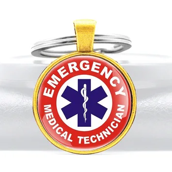 Klasikinis EMT Simbolis Stiklo Cabochon Key Chain Papuošalai Raktų pakabukai Dekoruoti Papuošalai Dovana