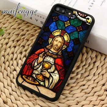 Maifengge Religinių vitražas Jėzus telefono Case cover For iPhone 5 6s 7 8 plius 11 12 Pro X XR XS max 