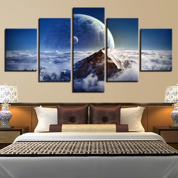 Modulinė Drobės Plakatai Sienos Meno HD Spausdina Nuotraukas, 5 vnt Mėnulis, Visata, Planetos Kraštovaizdžio Paveikslų Kambarį Dekoro