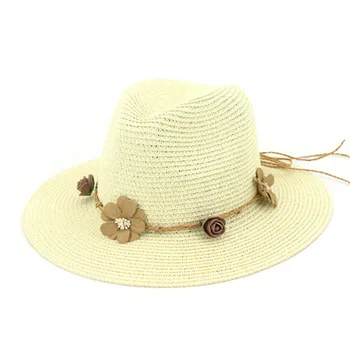 Moterims saulės skrybėlės šiaudų rankų darbo vasarą, pavasarį grupė gėlių elegantiškas džiazo kepurės lauko paplūdimio atsitiktinis saulės apsaugos vasaros šiaudines skrybėles