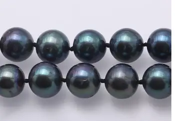 Moterų Papuošalai gamtos perlas 10mm žalias apvalus juodas perlas 925 sidabro užsegimas karoliai AA+ Natūralių gėlavandenių perlų rankų darbo dovana
