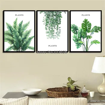 Naujas Mados 3 Plokštės/Set Žalieji Augalai Atspausdinta Drobė, Tapyba Gyvenimo Kambario Sienos Meno Lapai Nuotraukas Su Rėmeliais Ar Dropship