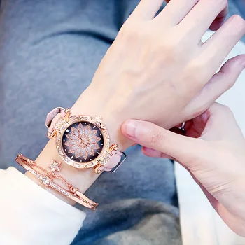 Naujas Moterų Laikrodžiai, Apyrankės rinkinį, Žvaigždėtas Dangus Ponios Apyrankę Žiūrėti Atsitiktinis Odos Kvarcinis Laikrodis Laikrodis dovana Relogio Feminino