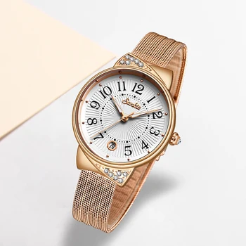 Naujas SUNKTA Moterų Watch Top Prabangos Prekės Kūrybinis Dizainas Plieno Tinklelio Moterų Laikrodžiai Moterų Laikrodis Dovana Relogio Feminino Montre Femme