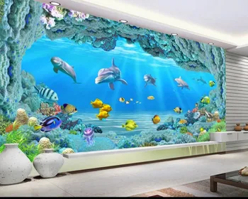 Nemokamas Pristatymas Custom HD Didelio Povandeninio Pasaulio Koralų Skylę 3D Kambarį, TV Foną, Sieninis Akvariumas Reklamos Tapetai