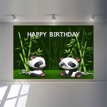 NeoBack Animacinių filmų Panda Gimtadienio Fone Žalia Bambuko Miškų Fotografijos Backdrops Vaikų Gimtadienio Foto Fone