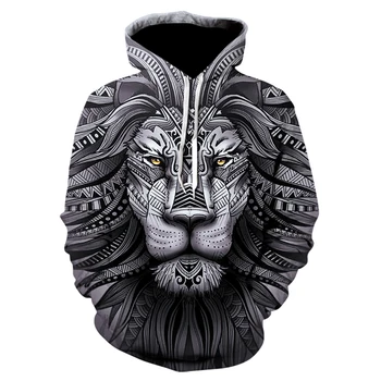 Pavasarį ir rudenį naujas 3D spausdinimo megztinis gyvūnų liūtas hoodie patogus apvalios kaklo berniukas ir mergaitė puloveris hoodie