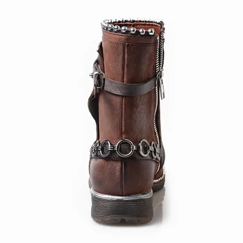 Prova Perfetto retro stiliaus natūralios odos batai moterims, kniedės granulių komfortą mažo kulno žiemos batų metalo dekoro punk stiliaus įkrovos