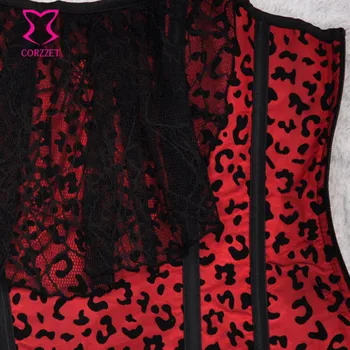 Red Leopard Akių Overbust Korsetas Seksualus Plieno Kaulų Korsetas Viršuje Korsett Moterų Gotikos Drabužių Bustier Parodijos Korsetai Suknelė