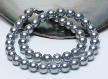 Stunning10-11mm pietų jūros apvalus sidabro pilkumo perlų vėrinį 18inch925s KKK