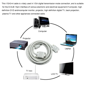 VGA Kabelis 3+4 1,5 m 3m 5m 10m, 20m Pintas Ekranas VGA Į VGA Kabelis, HDTV PC Nešiojamas TV Box Projektorius, Monitorius, vga kabelis