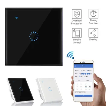 WiFi Smart Šviesos Jungiklis Stiklo plokštės Jutiklinį Jungiklį Suderinama su Alexa 