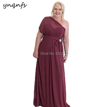 YNQNFS M149 Elegantiškas Šifono Vienas Pečių, trumpomis Rankovėmis, Bordo Motina Nuotakos Suknelės Plius Dydžio Šalis Suknelė Oficialų 2019