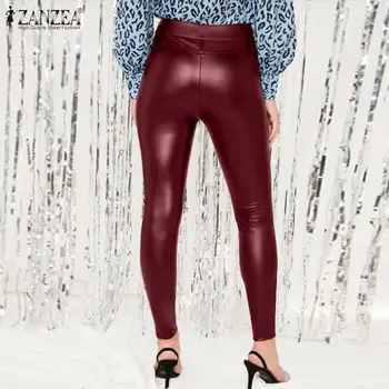 ZANZEA Stilingas PU Odos Kelnės Moterims Pieštuko Kelnės 2021 M. Pavasarį Atsitiktinis Plonas Liesas Pantalon Moterų Kietas Ropė Plius Dydis