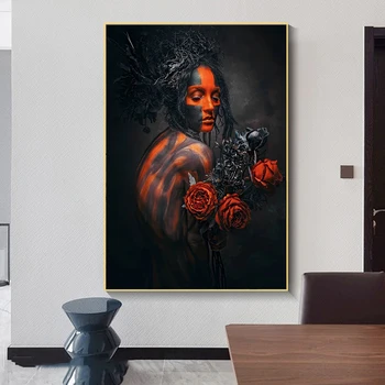 Šiaurės Apynasrio Moteris ūkis Rožių Gėlių Spausdinti Drobės Tapybos Sienos Menas, Plakatų ir Nuotraukų Dekoravimo Kambarį Be Rėmo