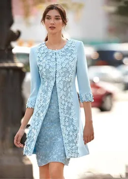 Šviesiai Mėlynos Spalvos, Motina Nuotakos Suknelės Su Apvalkalas Striukė Kelio Ilgis Vestuvių Svečių Suknelė Arabų Trumpą Suknelę Vakaro Drabužiai